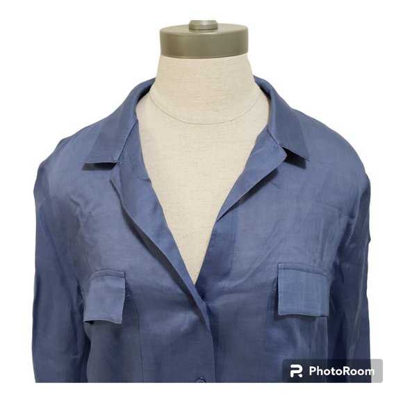 CT731a Lafayette 148 Blue Short Sleeve Lightweight Ladies Shirt XL - Picture 3 of 7